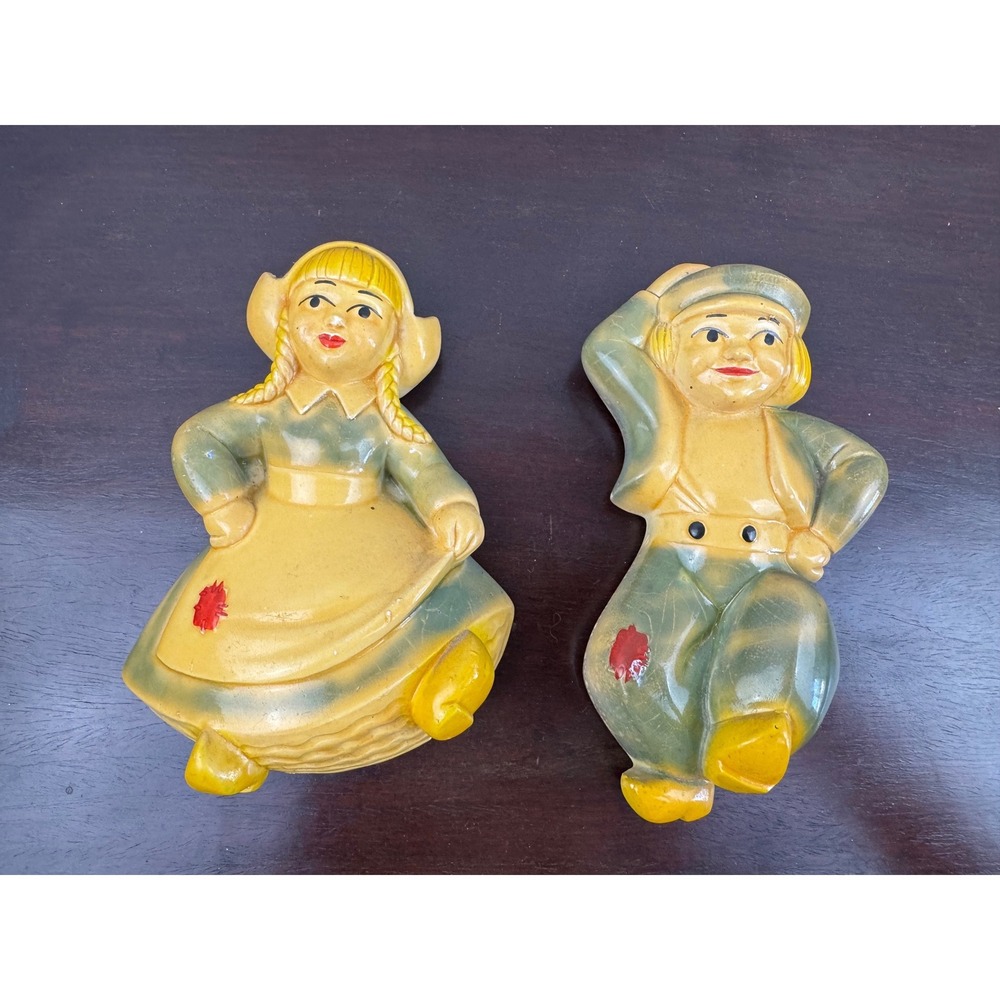 Vintage 1958 Miller Studio‎ Dutch Boy and Girl Chalkware Wall Plaques Set of 2
